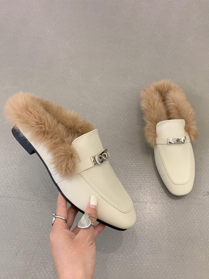 Mustat Naisten Loaferit Tekoturkismetalliset Yksityiskohdat Slip On Loafer-kengät - Vaaleankeltainen