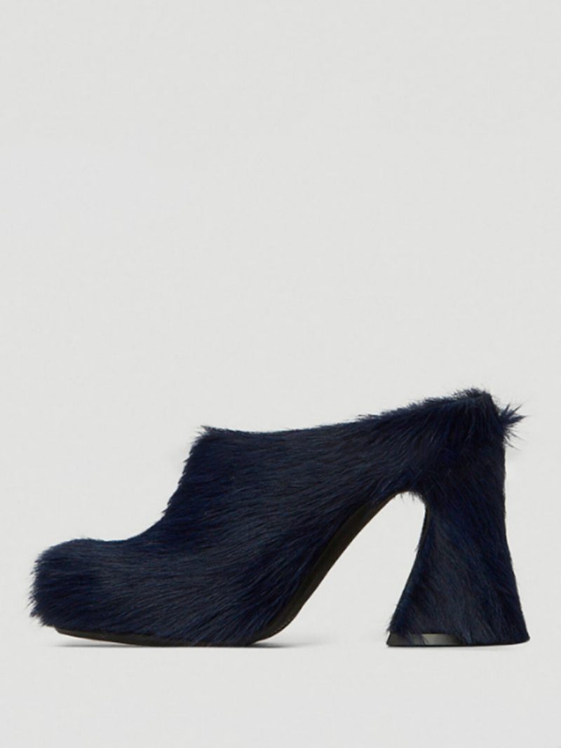 Naisten Black Mules Horse Hair Puppy Heel Mule -kengät - Musta