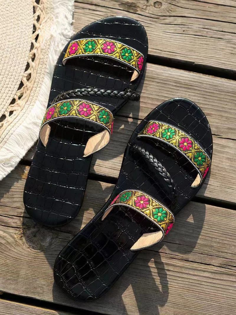 Naisten Boho Sandal Slides -tassut Rantatossut - Musta