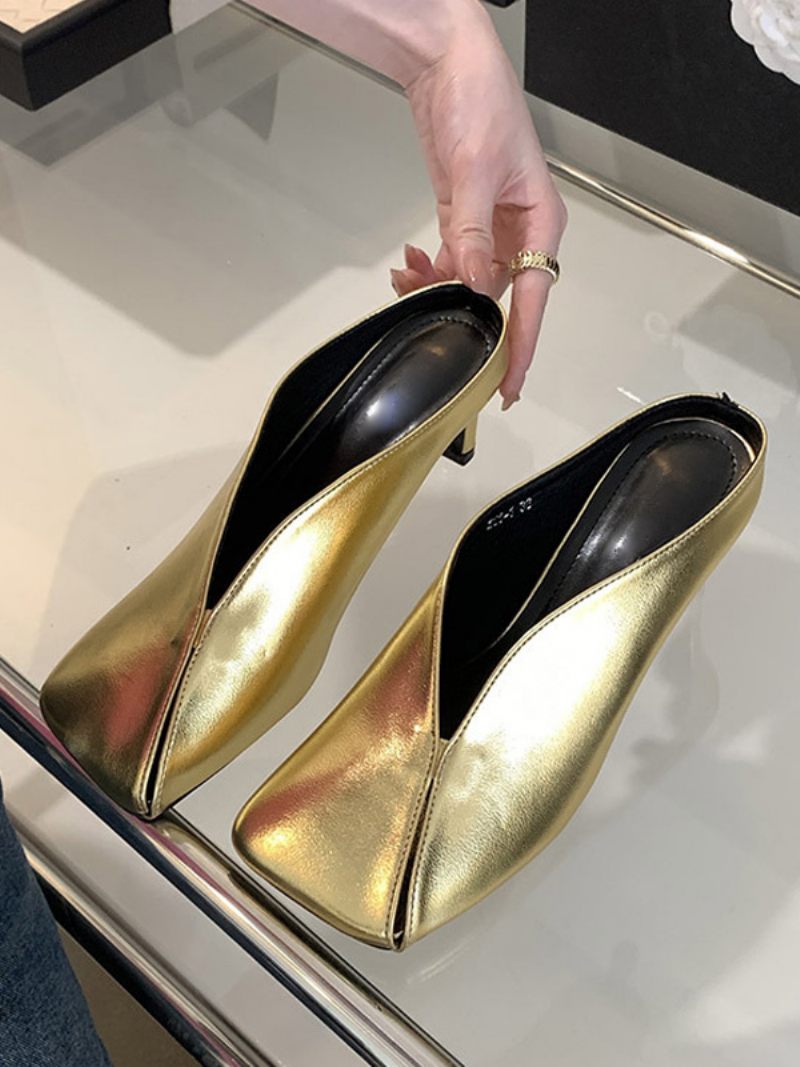 Naisten Metallic Mules Champagne Stiletto Heel