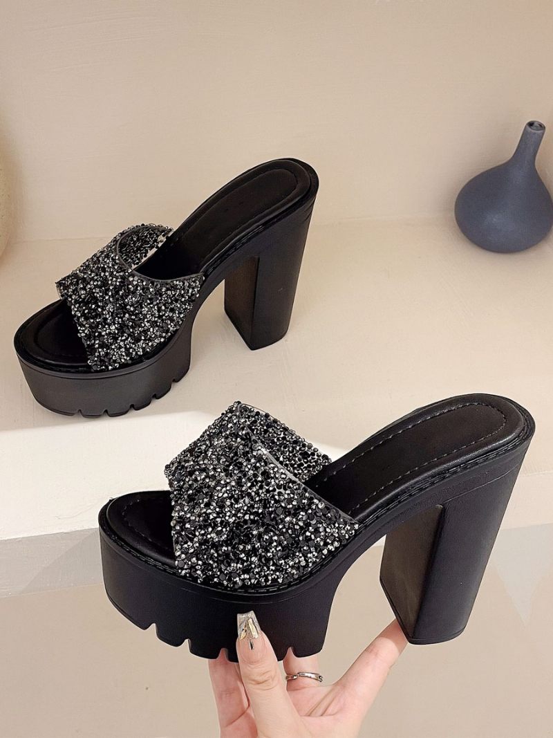 Naisten Paljetteja Slingbacks Chunky Heel Mules Pu-nahka Musta - Musta