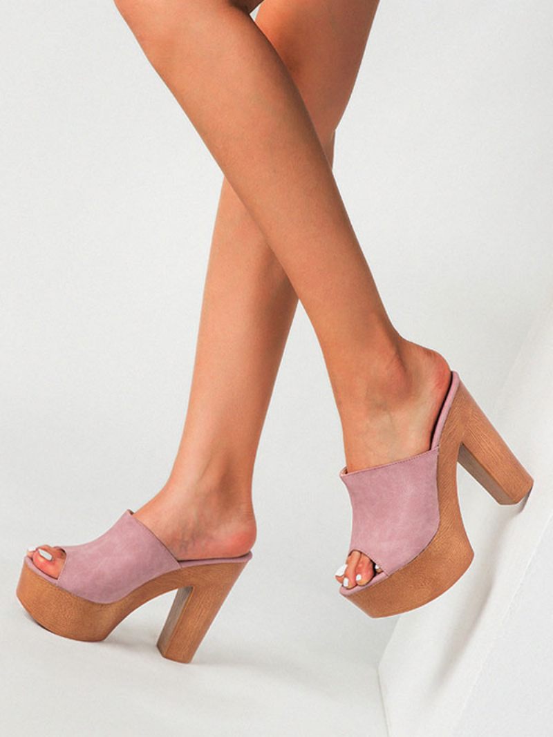 Naisten Sandaalit Terry Slide Open Toe Chunky Heel Slip-on Heeled - Pink