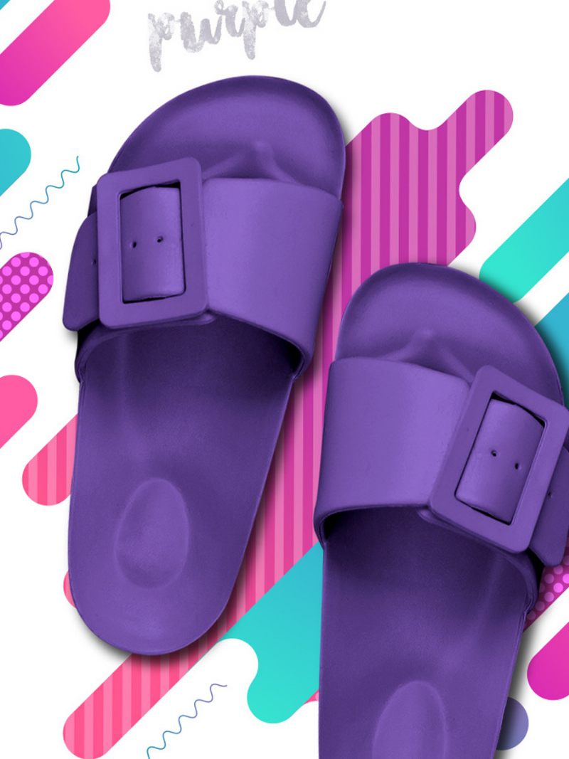 Naisten Slide Sandaalit Mustat Casual Buttons Slides - Violetti