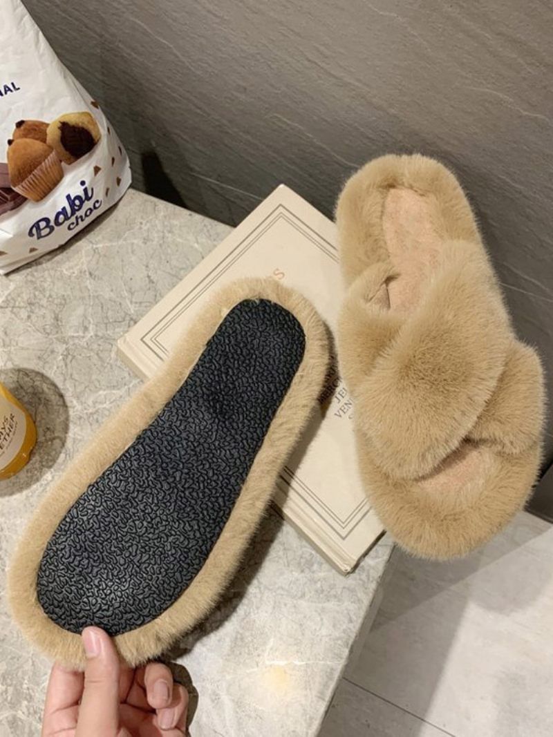 Naisten Slide Sandaalit Tyylikkäät Turkis Synteettistä Materiaalia Peep Toe Litteät Tossut - Khaki