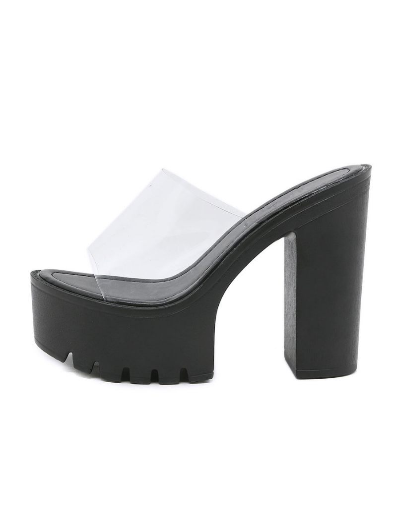 Naisten Slingbacks Chunky Heel Pvc-ylempi Mules Coffee Ruskea - Musta