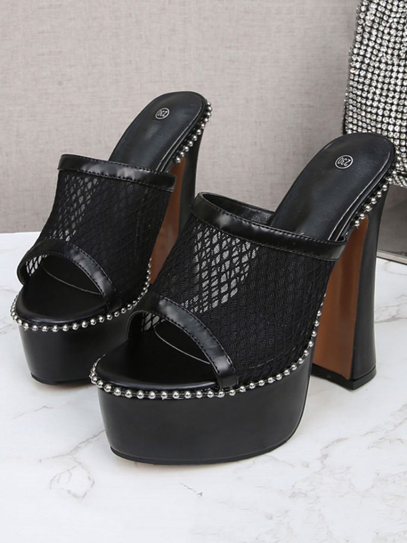 Naisten Studed Mesh Platform Chunky Heel Mules