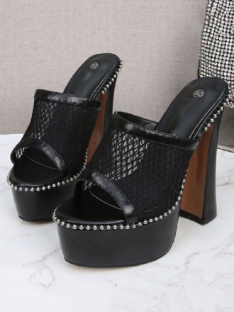 Naisten Studed Mesh Platform Chunky Heel Mules