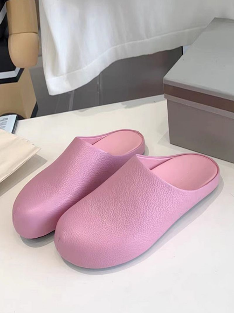 Pink Flat Mules Naisten Pyöreä Toe Slip On Tossut