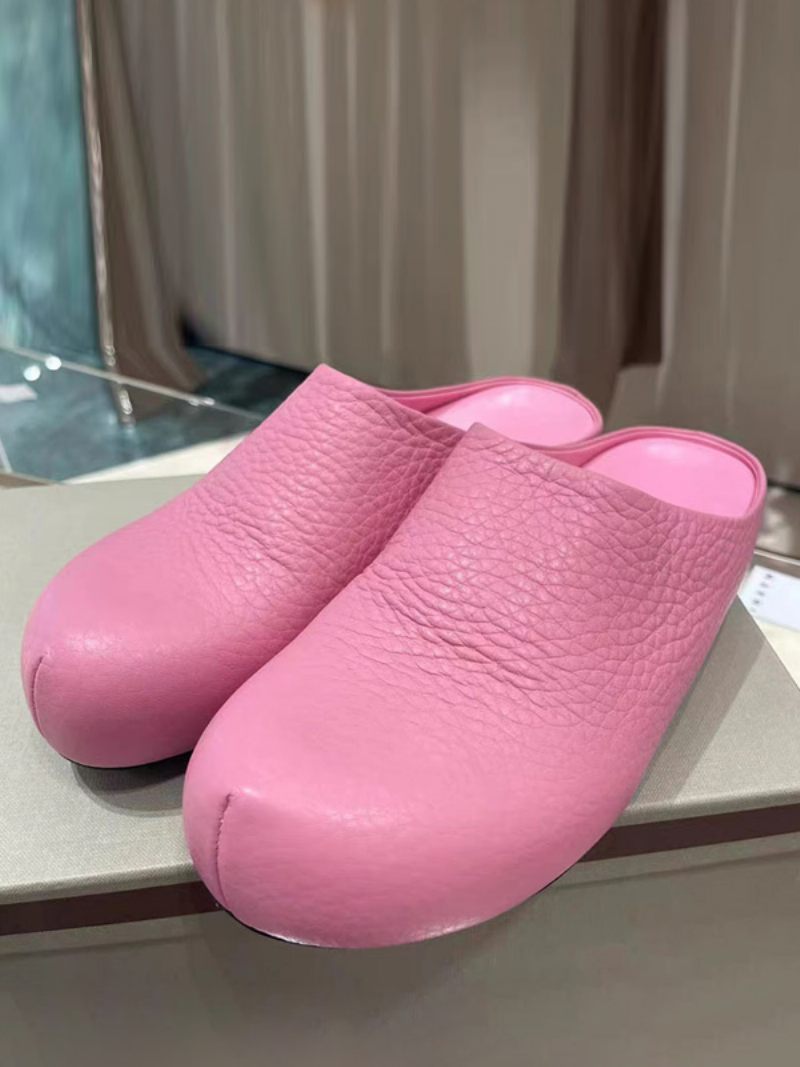 Pink Flat Mules Naisten Pyöreä Toe Slip On Tossut - Pinkki