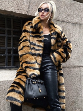 Tekoturkistakki Tiger Print Winter Midi -ulkovaatteet