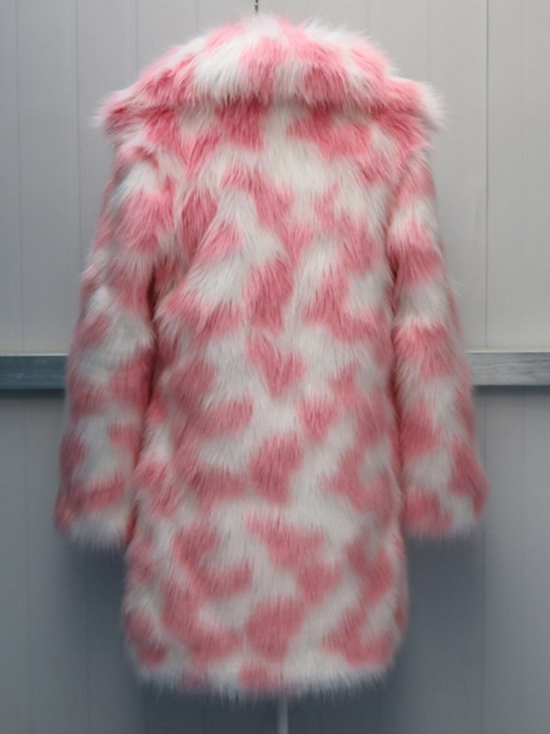 Two-one Fuzzy Coat Lapel Pitkähihainen Tekoturkistakki Naisille - Pink