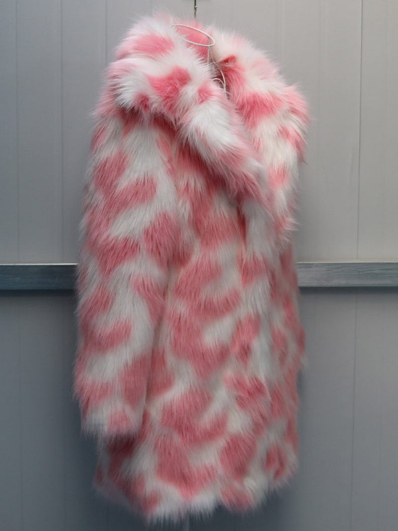 Two-one Fuzzy Coat Lapel Pitkähihainen Tekoturkistakki Naisille - Pink