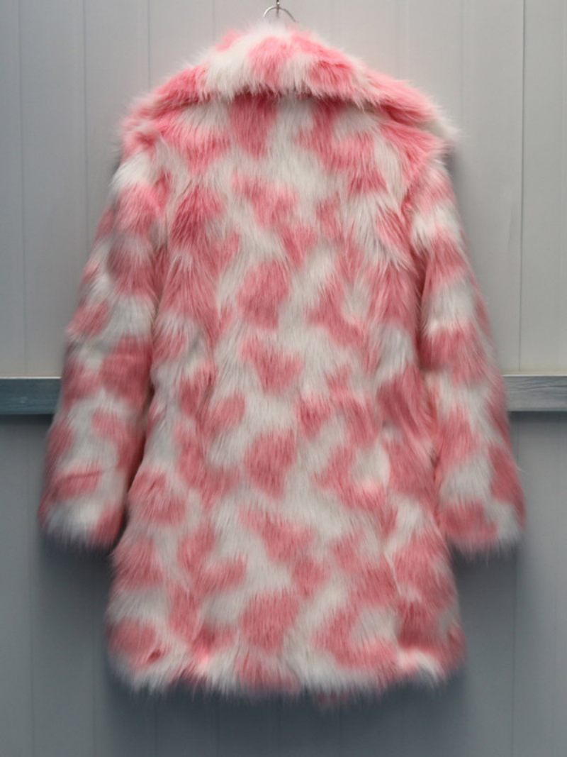 Two-one Fuzzy Coat Lapel Pitkähihainen Tekoturkistakki Naisille - Pink