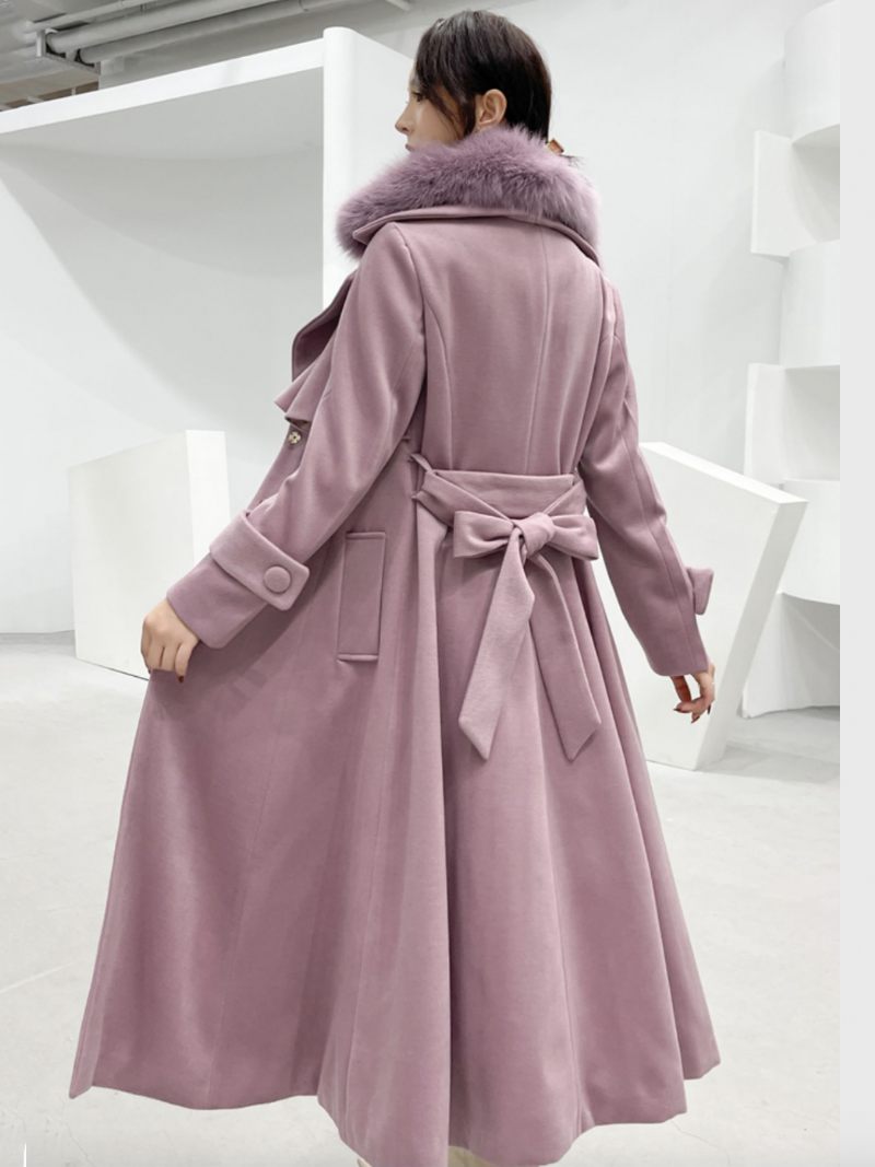 Naisten Maxi Coat Tekoturkiskaulus Talvivillatakki - Purppura