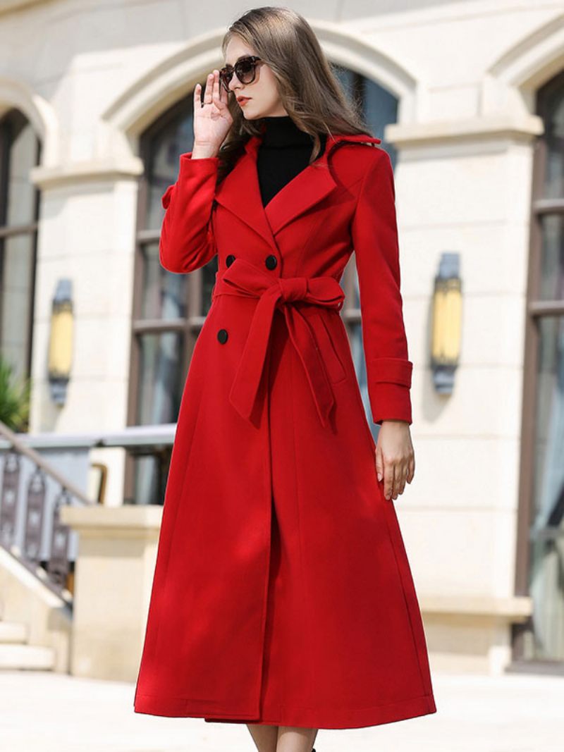 Naisten Villatakki Sash Ture Red Winter Outerwear - Ture Red