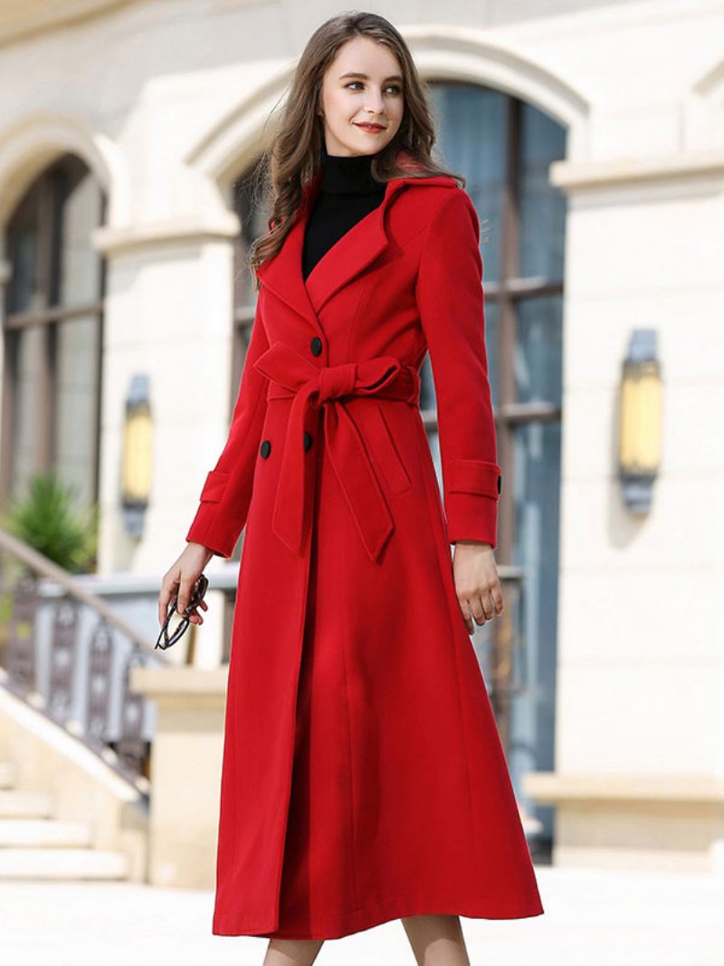 Naisten Villatakki Sash Ture Red Winter Outerwear - Ture Red