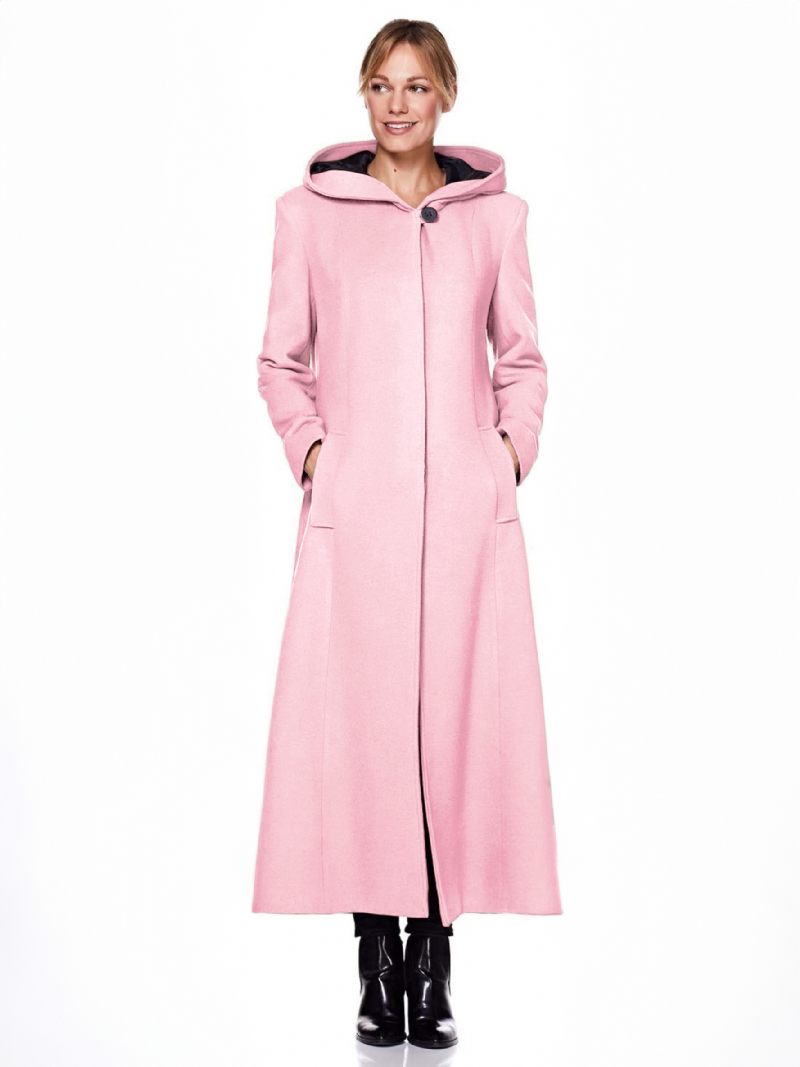 Naisten Wrap Coat Hupullinen Lämmin Ylimitoitettu Villainen Talvipäällysvaatteet - Pink