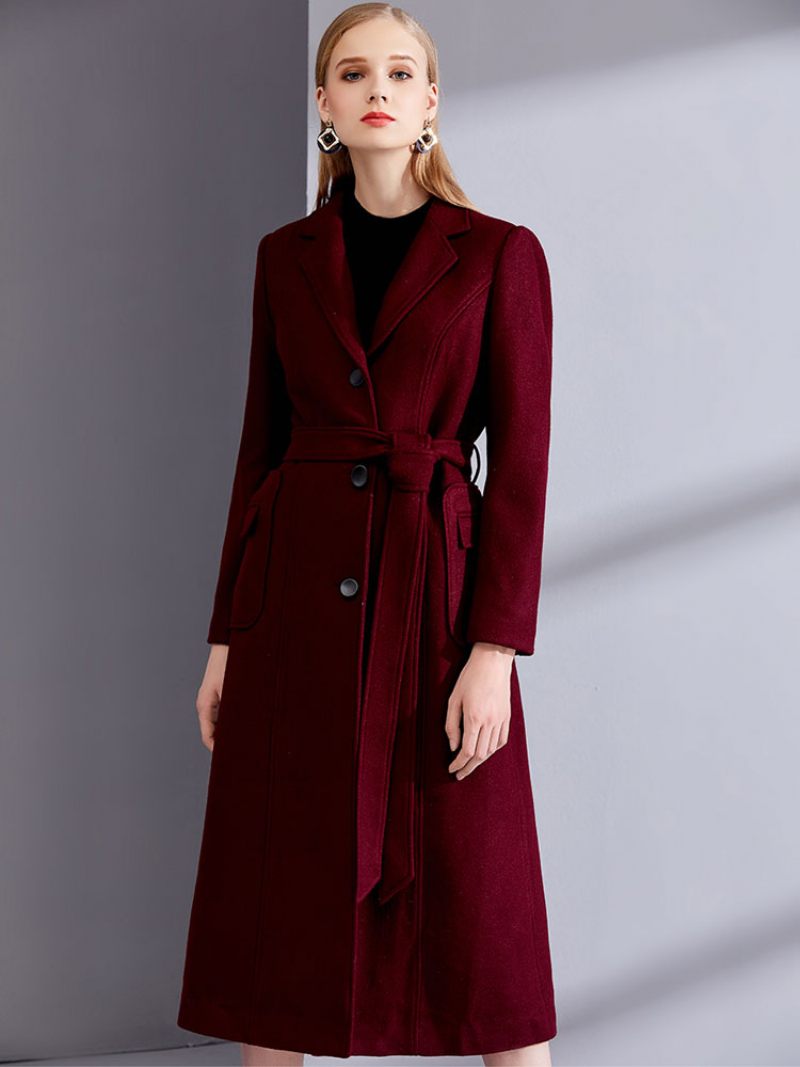 Villa Wrap Coats Burgundy Notch Collar Talvi Ulkovaatteet Naisille