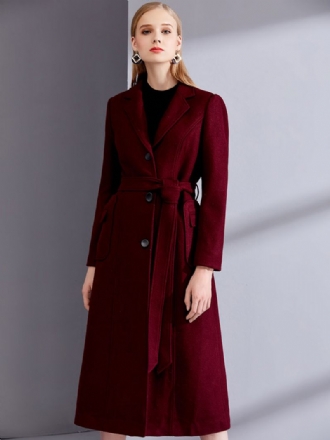 Villa Wrap Coats Burgundy Notch Collar Talvi Ulkovaatteet Naisille