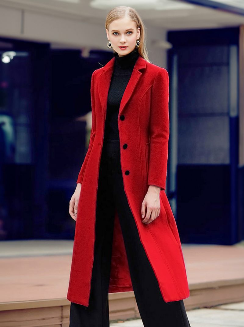 Villa Wrap Coats Burgundy Notch Collar Talvi Ulkovaatteet Naisille - Punainen