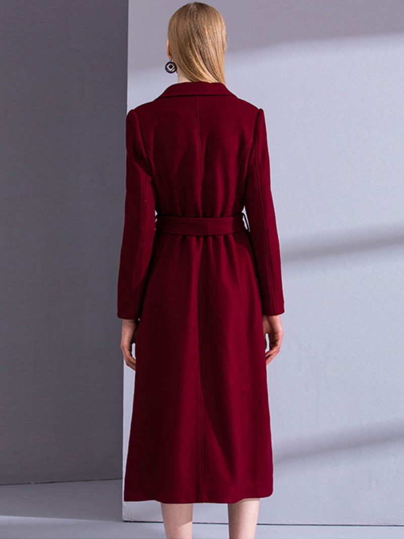 Villa Wrap Coats Burgundy Notch Collar Talvi Ulkovaatteet Naisille - Burgundy