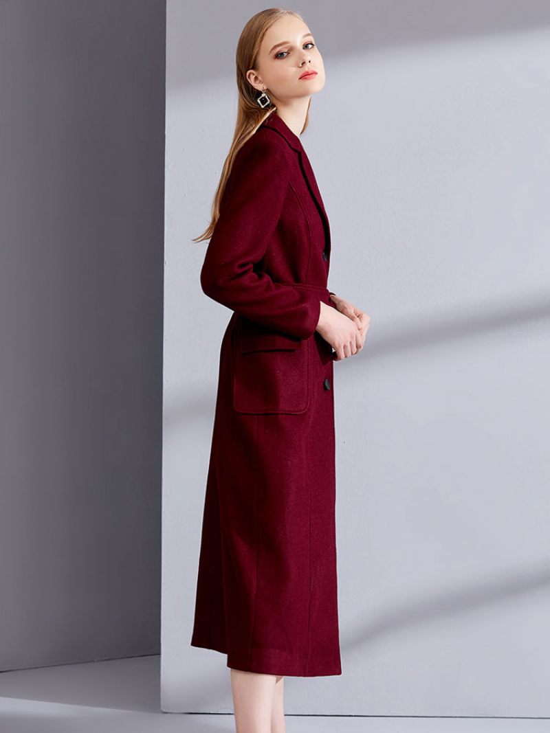 Villa Wrap Coats Burgundy Notch Collar Talvi Ulkovaatteet Naisille - Burgundy