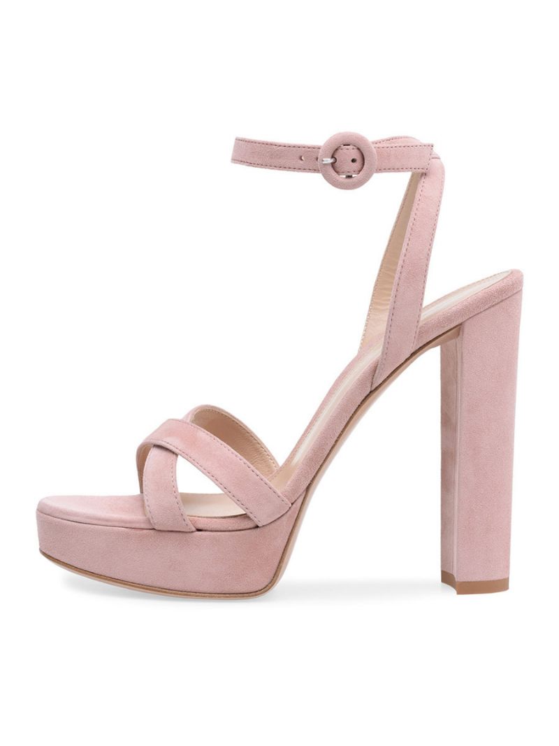 High Heel Sandaalit Vihreä Micro Suede Yläpyöreä Toe Prom Kengät Naisten Juhlakengät - Pink