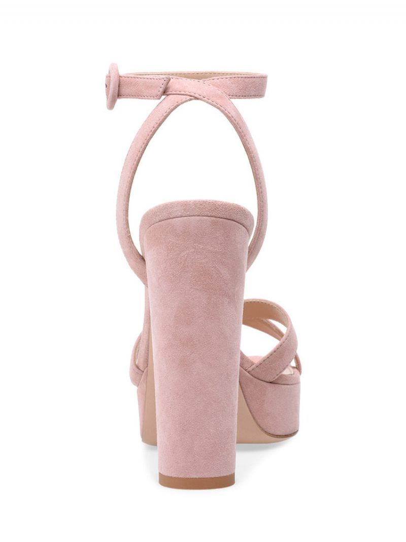 High Heel Sandaalit Vihreä Micro Suede Yläpyöreä Toe Prom Kengät Naisten Juhlakengät - Pink