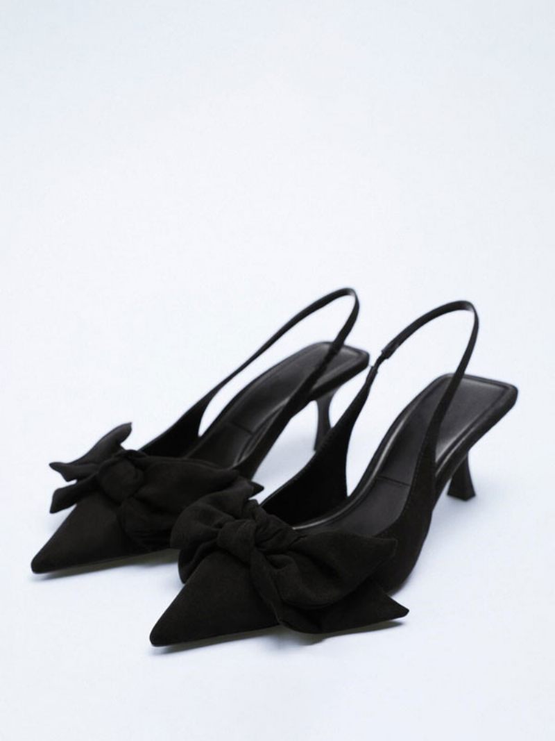 Naisten Korkeakorkoiset Juhlakengät Black Pointed Toe Bows Prom -kengät