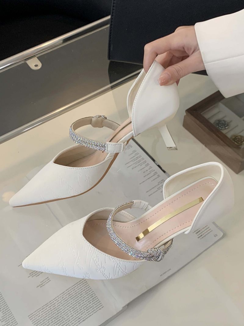 Naisten Korkokenkiä Juhlakengät Black Pointed Toe Strassit Prom Kengät - Beige