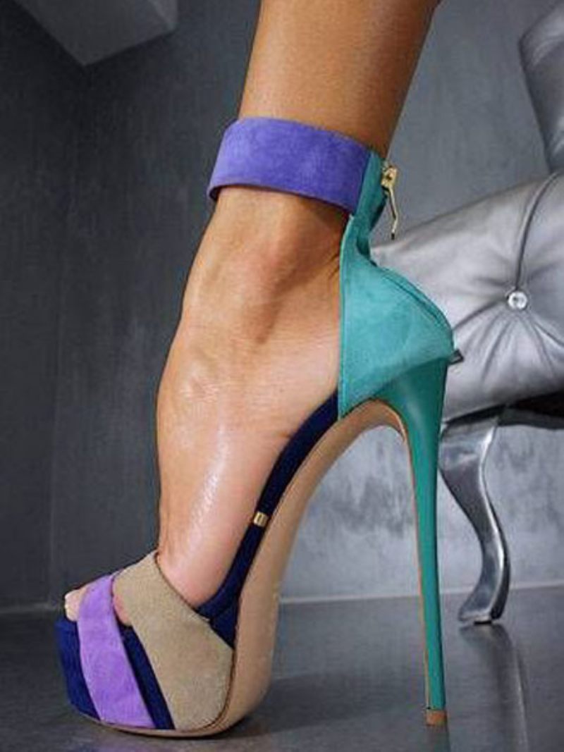 Naisten Seksikäs Sandaalit Avokärkikengät Stiletto Heel Color Block Sinivihreät Sandaalikengät