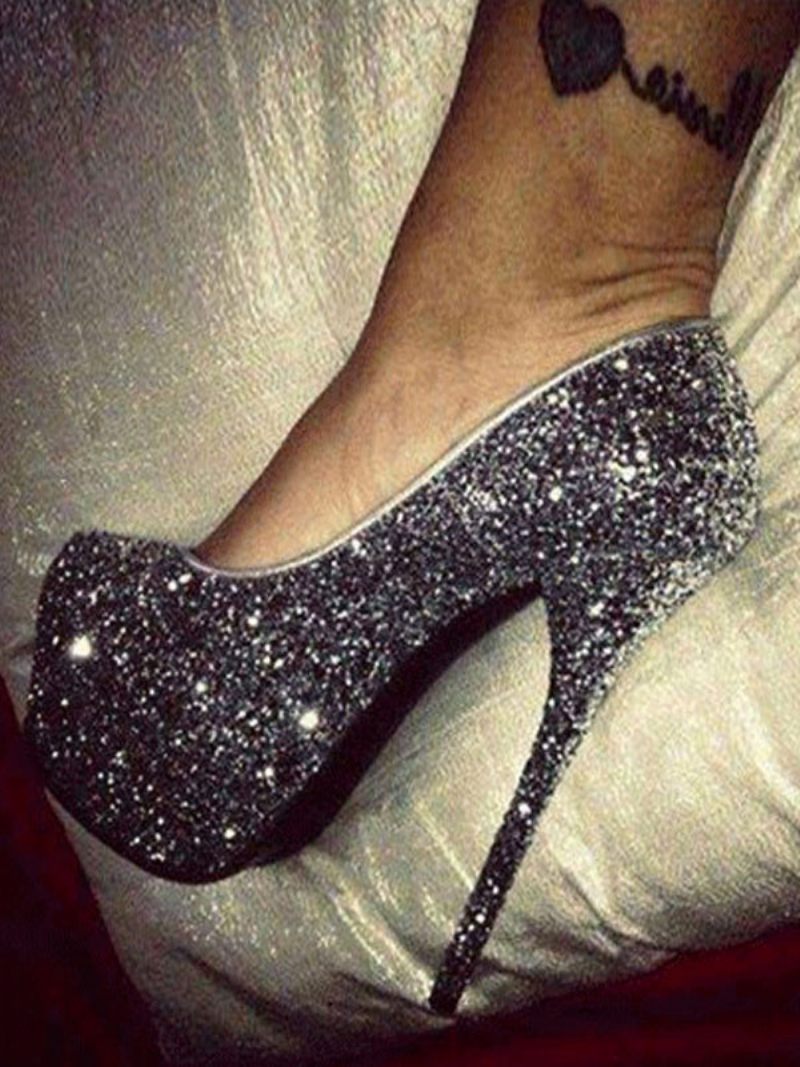 Naisten Sparkly Platform Pumps Musta Prom Kengät Korkokengät Juhlakengät - Musta