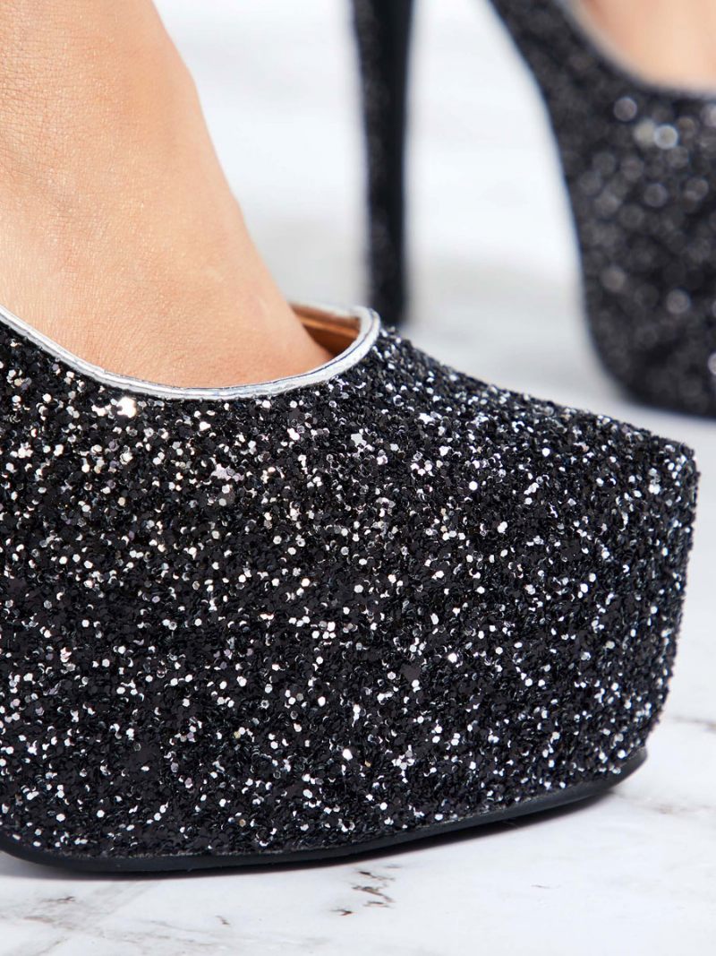 Naisten Sparkly Platform Pumps Musta Prom Kengät Korkokengät Juhlakengät - Musta