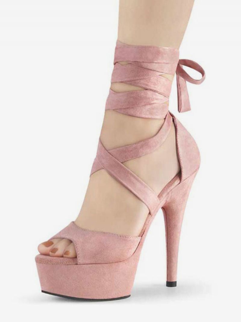 Naisten Strappy Platform Stiletto Heel -sandaalit Vaaleanpunaista Mokkaa