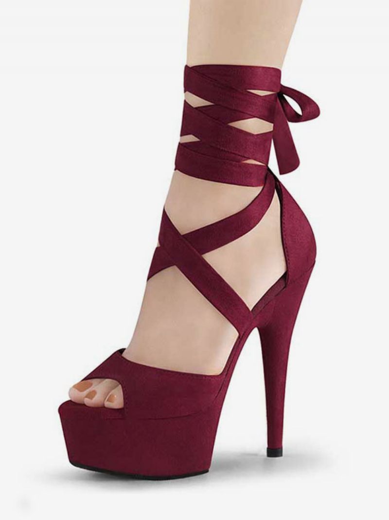 Naisten Strappy Platform Stiletto Heel -sandaalit Vaaleanpunaista Mokkaa - Burgundy