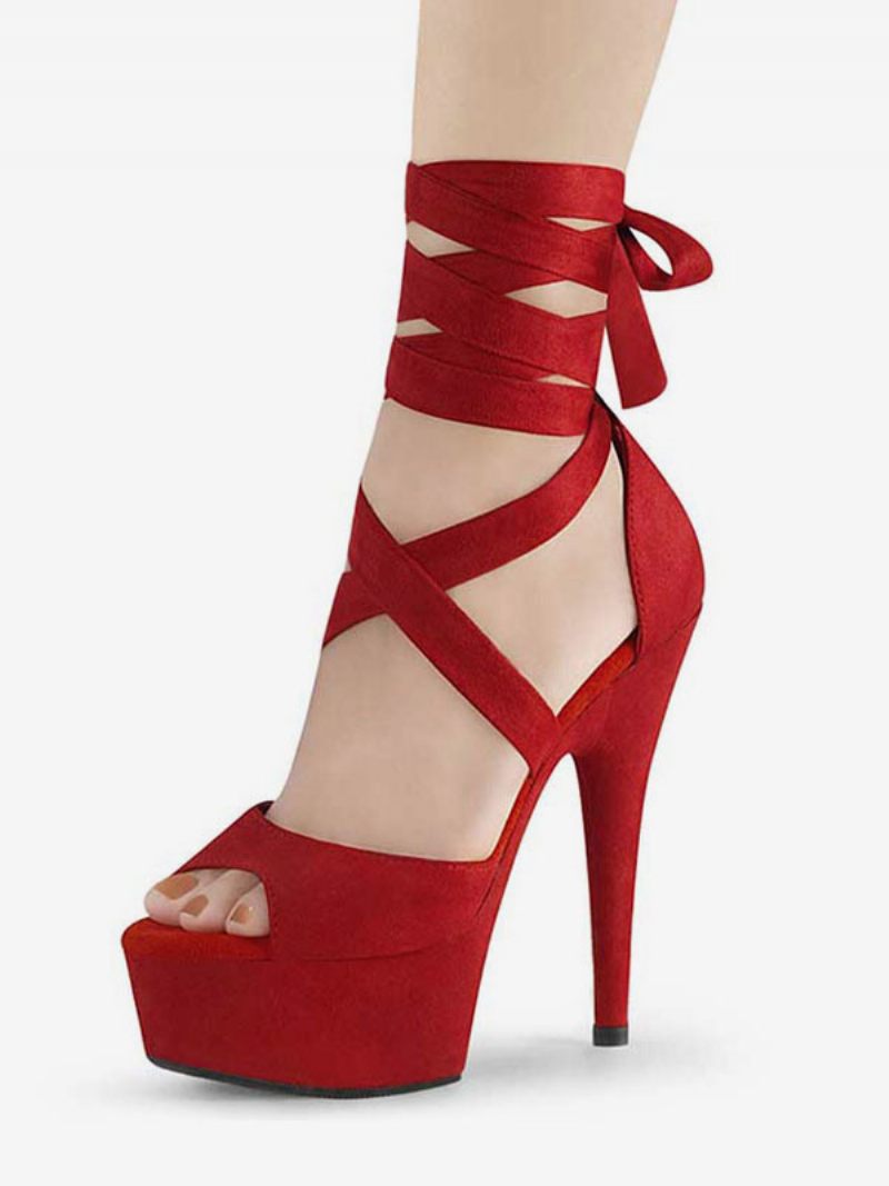 Naisten Strappy Platform Stiletto Heel -sandaalit Vaaleanpunaista Mokkaa - Ture Red