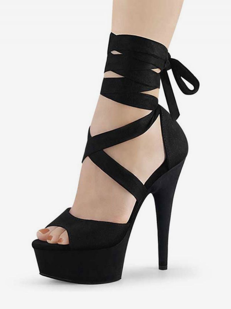 Naisten Strappy Platform Stiletto Heel -sandaalit Vaaleanpunaista Mokkaa - Musta