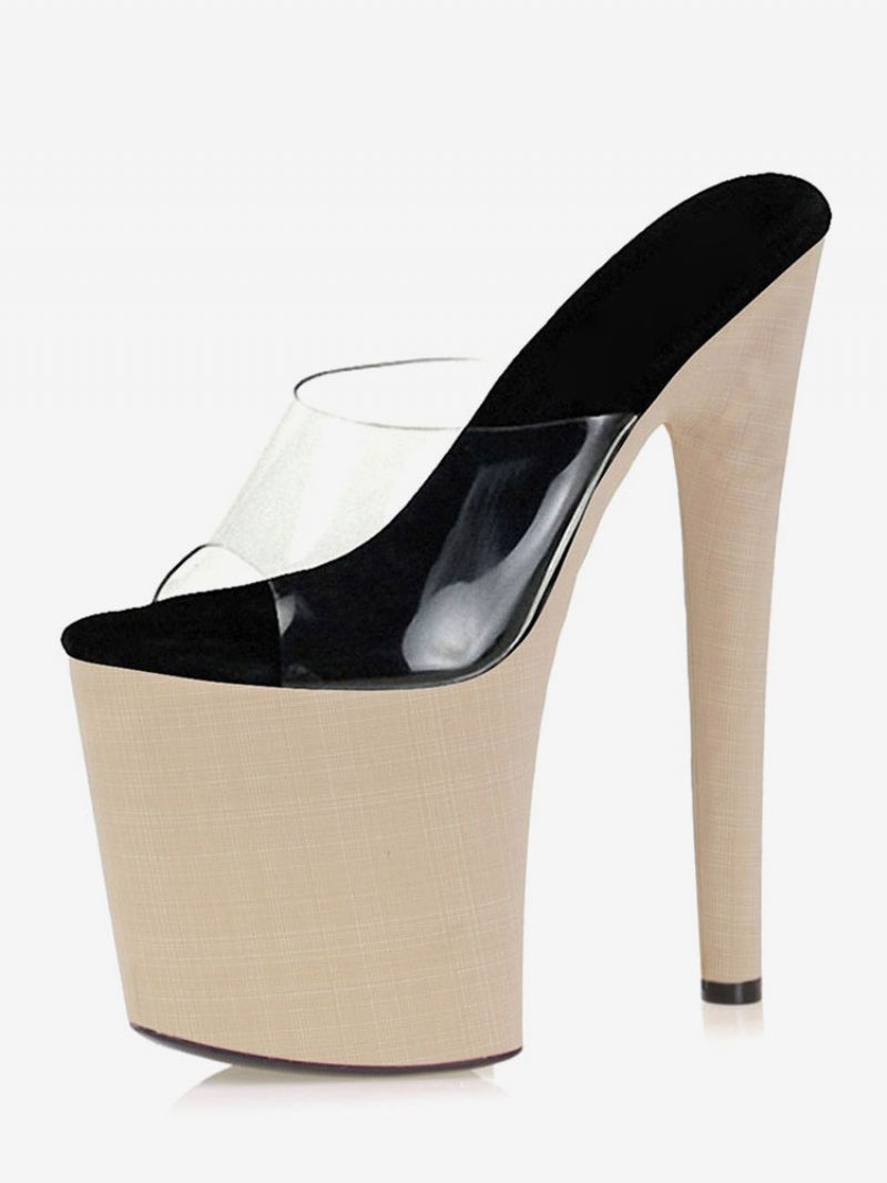 Pole Tanssikengät Naisten Sexy Clear Exotic Heels Platform Sky High Mule Aprikoosi