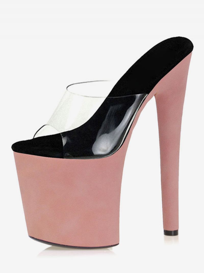 Pole Tanssikengät Naisten Sexy Clear Exotic Heels Platform Sky High Mule Aprikoosi - Musta