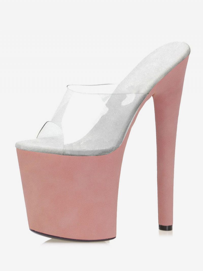 Pole Tanssikengät Naisten Sexy Clear Exotic Heels Platform Sky High Mule Aprikoosi - Valkoinen