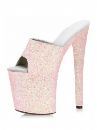 Pole Tanssikengät Naisten Sexy Glitter Exotic Heels Platform Sky High Mule Vaaleanpunainen