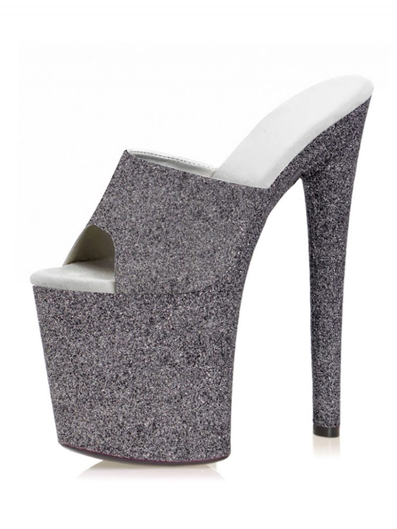 Pole Tanssikengät Naisten Sexy Glitter Exotic Heels Platform Sky High Mule Vaaleanpunainen - Syvänharmaa