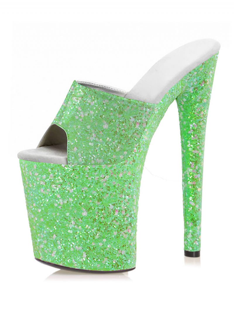 Pole Tanssikengät Naisten Sexy Glitter Exotic Heels Platform Sky High Mule Vaaleanpunainen - Vaaleanvihreä