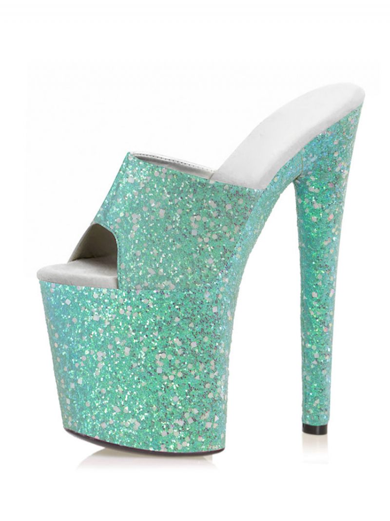 Pole Tanssikengät Naisten Sexy Glitter Exotic Heels Platform Sky High Mule Vaaleanpunainen - Vaalea Taivaansininen