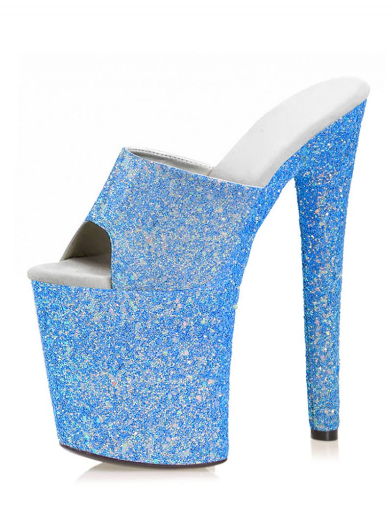 Pole Tanssikengät Naisten Sexy Glitter Exotic Heels Platform Sky High Mule Vaaleanpunainen - Syväsininen