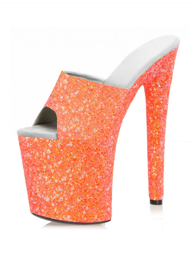 Pole Tanssikengät Naisten Sexy Glitter Exotic Heels Platform Sky High Mule Vaaleanpunainen - Oranssinpunainen