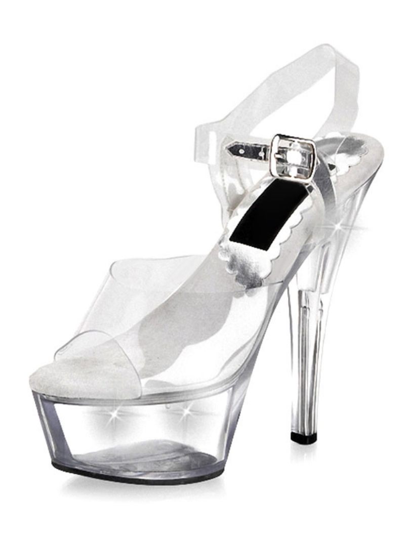 Sexy Tanssikengät Naisten Clear Exotic Heels Platform Stiletto Heel Sandaalit Led-valoilla - Valkoinen