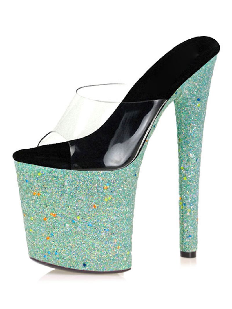 Tanketanssikengät Naisten Glitter Platform Exotic High Heel Clear Mules Syaania