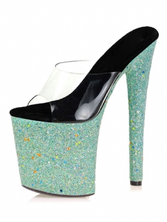 Tanketanssikengät Naisten Glitter Platform Exotic High Heel Clear Mules Syaania