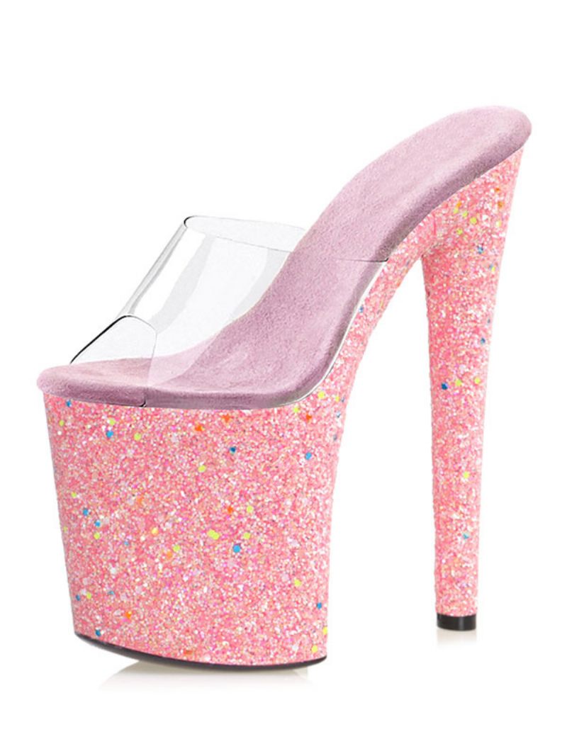 Tanketanssikengät Naisten Glitter Platform Exotic High Heel Clear Mules Syaania - Pinkki